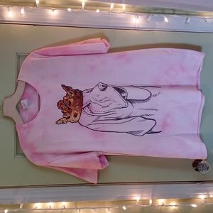 Women's Port & Company one of a kind pink tye dye Lrg Bloodhound crown t-shirt